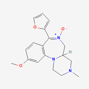 molecular formula C18H21N3O3 B12702919 Pyrazino(1,2-a)(1,4)benzodiazepine, 1,2,3,4,4a,5-hexahydro-7-(2-furanyl)-10-methoxy-3-methyl-, 6-oxide CAS No. 87566-64-1
