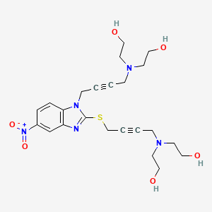 molecular formula C23H31N5O6S B12703049 Ethanol, 2,2'-((4-((1-(4-(bis(2-hydroxyethyl)amino)-2-butynyl)-5-nitro-1H-benzimidazol-2-yl)thio)-2-butynyl)imino)bis- CAS No. 112094-03-8