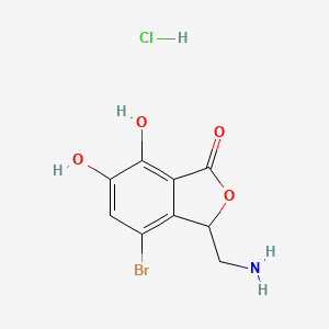 molecular formula C9H9BrClNO4 B12703108 3-Aminomethyl-4-bromo-6,7-dihydroxyphthalide hydrochloride CAS No. 101976-16-3