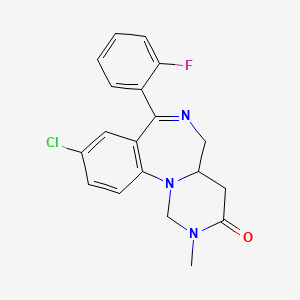 molecular formula C19H17ClFN3O B12703160 Pyrimido(1,6-a)(1,4)benzodiazepin-3(4H)-one, 1,2,4a,5-tetrahydro-9-chloro-7-(2-fluorophenyl)-2-methyl- CAS No. 112634-56-7