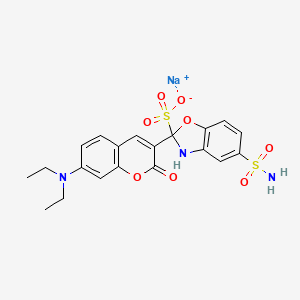molecular formula C20H20N3NaO8S2 B12703193 Sodium 5-(aminosulphonyl)-2-(7-(diethylamino)-2-oxo-2H-1-benzopyran-3-yl)benzoxazolesulphonate CAS No. 93859-32-6