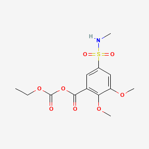 molecular formula C13H17NO8S B12703254 2,3-Dimethoxy-5-(N-methylsulphamoyl)benzoic acid, anhydride with ethyl hydrogen carbonate CAS No. 94134-09-5