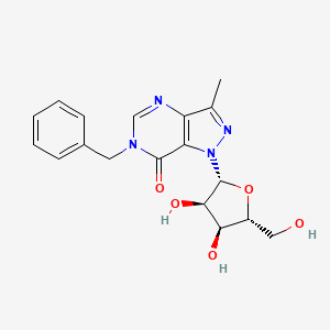 molecular formula C18H20N4O5 B12703307 6-Benzyl-1-(3,4-dihydroxy-5-hydroxymethyl-tetrahydro-furan-2-yl)-3-methyl-1,6-dihydro-pyrazolo(4,3-d)pyrimidin-7-one CAS No. 89889-83-8