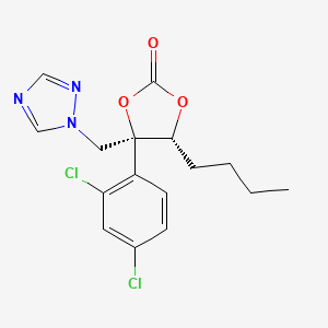 molecular formula C16H17Cl2N3O3 B12703344 1,3-Dioxolan-2-one, 5-butyl-4-(2,4-dichlorophenyl)-4-(1H-1,2,4-triazol-1-ylmethyl)-, (4S,5R)- CAS No. 107659-85-8