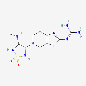 molecular formula C10H18N8O2S2 B12703445 Guanidine, (5-(4-(methylamino)-1,2,5-thiadiazolidin-3-yl)-4,5,6,7-tetrahydrothiazolo(5,4-c)pyridin-2-yl)-, S,S-dioxide CAS No. 118618-55-6
