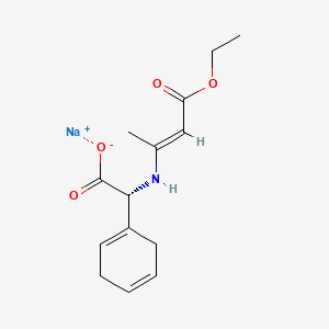 molecular formula C14H18NNaO4 B12703473 Sodium (R)-alpha-((3-ethoxy-1-methyl-3-oxo-1-propenyl)amino)cyclohexa-1,4-diene-1-acetate CAS No. 85896-05-5