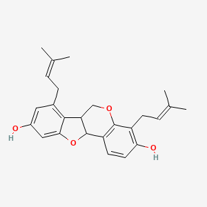 molecular formula C25H28O4 B12703501 6H-Benzofuro(3,2-c)(1)benzopyran-3,9-diol, 6a,11a-dihydro-4,8-bis(3-methyl-2-butenyl)-, (6aR,11aR-cis)- CAS No. 119269-74-8