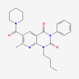 molecular formula C24H28N4O3 B12703548 Piperidine, 1-((1-butyl-2,4-dioxo-7-methyl-3-phenyl-1,2,3,4-tetrahydropyrido(2,3-d)pyrimidin-6-yl)carbonyl)- CAS No. 109493-41-6