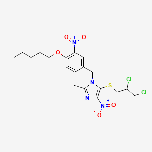 molecular formula C19H24Cl2N4O5S B12703555 1H-Imidazole, 5-((2,3-dichloropropyl)thio)-2-methyl-4-nitro-1-((3-nitro-4-(pentyloxy)phenyl)methyl)- CAS No. 115906-54-2