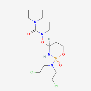 molecular formula C14H29Cl2N4O4P B12703559 Urea, N-((2-(bis(2-chloroethyl)amino)tetrahydro-2H-1,3,2-oxazaphosphorin-4-yl)oxy)-N,N',N'-triethyl-, P-oxide CAS No. 81733-17-7