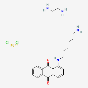molecular formula C22H30Cl2N4O2Pt B12703609 Platinum(1+), (1-((6-aminohexyl)amino)-9,10-anthracenedione)chloro(1,2-ethanediamine-N,N')-, chloride, (SP-4-2)- CAS No. 138776-40-6