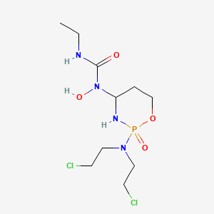 molecular formula C10H21Cl2N4O4P B12703664 Urea, N-(2-(bis(2-chloroethyl)amino)tetrahydro-2H-1,3,2-oxazaphosphorin-4-yl)-N'-ethyl-N-hydroxy-, P-oxide CAS No. 97139-63-4