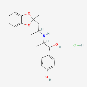 molecular formula C20H26ClNO4 B12703707 Benzyl alcohol, p-hydroxy-alpha-(1-((1-methyl-2-(2-methyl-1,3-benzodioxol-2-yl)ethyl)amino)ethyl)-, hydrochloride CAS No. 87081-21-8