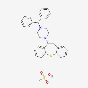molecular formula C32H34N2O3S2 B12703783 Piperazine, 1-(10,11-dihydrodibenzo(b,f)thiepin-10-yl)-4-(diphenylmethyl)-, monomethanesulfonate CAS No. 121943-10-0