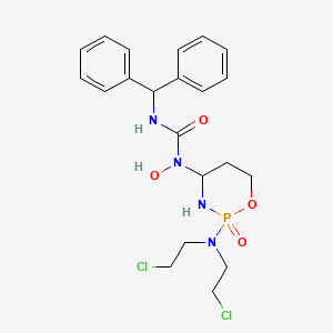 molecular formula C21H27Cl2N4O4P B12703806 Urea, N-(2-(bis(2-chloroethyl)amino)tetrahydro-2H-1,3,2-oxazaphosphorin-4-yl)-N'-(diphenylmethyl)-N-hydroxy-, P-oxide CAS No. 97139-71-4
