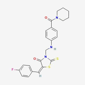 molecular formula C23H22FN3O2S2 B12703828 Piperidine, 1-(4-(((5-((4-fluorophenyl)methylene)-4-oxo-2-thioxo-3-thiazolidinyl)methyl)amino)benzoyl)- CAS No. 104183-61-1