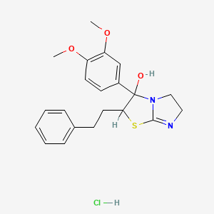 molecular formula C21H25ClN2O3S B12703932 Imidazo(2,1-b)thiazol-3-ol, 3-(3,4-dimethoxyphenyl)-2,3,5,6-tetrahydro-2-(2-phenylethyl)-, monohydrochloride CAS No. 86346-89-6