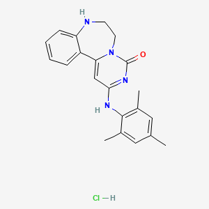 molecular formula C21H23ClN4O B12703936 Pyrimido(1,6-d)(1,4)benzodiazepin-4(6H)-one, 7,8-dihydro-2-((2,4,6-trimethylphenyl)imino)-, monohydrochloride CAS No. 108445-46-1
