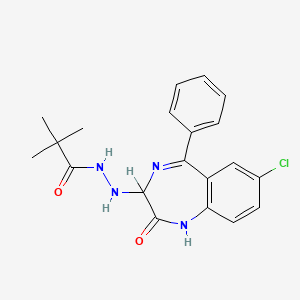 molecular formula C20H21ClN4O2 B12703943 Propanoic acid, 2,2-dimethyl-, 2-(7-chloro-2,3-dihydro-2-oxo-5-phenyl-1H-1,4-benzodiazepin-3-yl)hydrazide CAS No. 84044-30-4