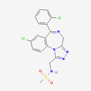 molecular formula C18H15Cl2N5O2S B12703948 Methanesulfonamide, N-((8-chloro-6-(2-chlorophenyl)-4H-(1,2,4)triazolo(4,3-a)(1,4)benzodiazepin-1-yl)methyl)- CAS No. 117267-40-0