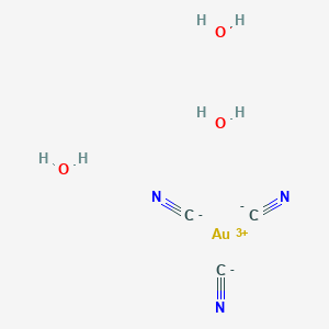 molecular formula C3H6AuN3O3 B12704023 Gold tricyanide trihydrate CAS No. 6227-61-8