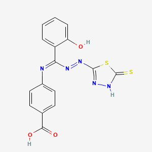 molecular formula C16H11N5O3S2 B12704058 Benzoic acid, 4-((((4,5-dihydro-5-thioxo-1,3,4-thiadiazol-2-yl)azo)(2-hydroxyphenyl)methylene)amino)- CAS No. 134895-16-2