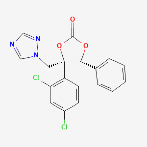 molecular formula C18H13Cl2N3O3 B12704246 1,3-Dioxolan-2-one, 4-(2,4-dichlorophenyl)-5-phenyl-4-(1H-1,2,4-triazol-1-ylmethyl)-, (4S,5R)- CAS No. 107659-70-1