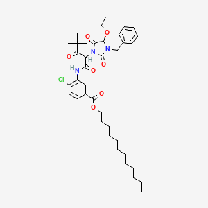 molecular formula C38H52ClN3O7 B12704269 Dodecyl 3-(2-(3-benzyl-4-ethoxy-2,5-dioxoimidazolidin-1-YL)-4,4-dimethyl-3-oxovaleramido)-4-chlorobenzoate CAS No. 92683-20-0