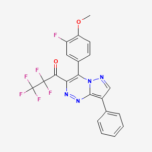 molecular formula C21H12F6N4O2 B12704273 1-Propanone, 2,2,3,3,3-pentafluoro-1-(4-(3-fluoro-4-methoxyphenyl)-8-phenylpyrazolo(5,1-c)(1,2,4)triazin-3-yl)- CAS No. 91067-37-7