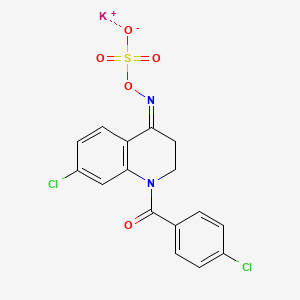 molecular formula C16H11Cl2KN2O5S B12704284 Hydroxylamine-O-sulfonic acid, N-(7-chloro-1-(4-chlorobenzoyl)-2,3-dihydro-4(1H)-quinolinylidene)-, potassium salt CAS No. 114427-44-0