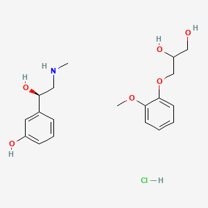 molecular formula C19H28ClNO6 B12704289 3-[(1R)-1-hydroxy-2-(methylamino)ethyl]phenol;3-(2-methoxyphenoxy)propane-1,2-diol;hydrochloride 