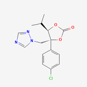 molecular formula C15H16ClN3O3 B12704298 D-Arabinitol, 2,3-O-carbonyl-2-C-(4-chlorophenyl)-1,4,5-trideoxy-4-methyl-1-(1H-1,2,4-triazol-1-yl)- CAS No. 107659-84-7