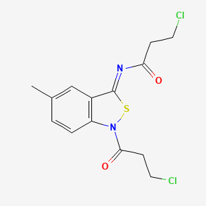 molecular formula C14H14Cl2N2O2S B12704373 3-Chloro-N-(1-(3-chloro-1-oxopropyl)-5-methyl-2,1-benzisothiazol-3(1H)-ylidene)propanamide CAS No. 99523-69-0