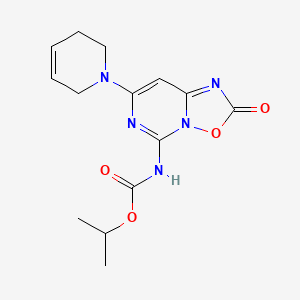 molecular formula C14H17N5O4 B12704511 Carbamic acid, (7-(3,6-dihydro-1(2H)-pyridinyl)-2-oxo-2H-(1,2,4)oxadiazolo(2,3-c)pyrimidin-5-yl)-, 1-methylethyl ester CAS No. 83395-31-7