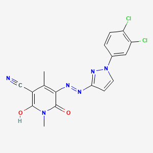 molecular formula C17H12Cl2N6O2 B12704536 5-((1-(3,4-Dichlorophenyl)-1H-pyrazol-3-yl)azo)-1,2-dihydro-6-hydroxy-1,4-dimethyl-2-oxonicotinonitrile CAS No. 85959-54-2