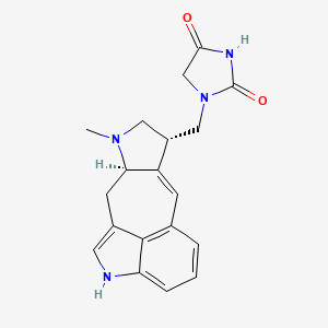 molecular formula C19H20N4O2 B12704574 2,4-Imidazolidinedione, 1-(((8-beta)-10,10a-didehydro-6-methyl-C(10-alpha)-homo-D-norergolin-8-yl)methyl)- CAS No. 113869-47-9