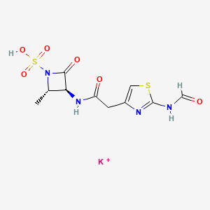 molecular formula C10H12KN4O6S2+ B12704584 Potassium (2S-trans)-3-(((2-(formylamino)thiazol-4-yl)acetyl)amino)-2-methyl-4-oxoazetidine-1-sulphonate CAS No. 89766-86-9