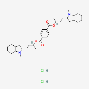 molecular formula C34H54Cl2N2O4 B12704590 1,4-Benzenedicarboxylic acid, bis(1-methyl-3-(octahydro-1-methyl-1H-indol-2-yl)propyl) ester, dihydrochloride CAS No. 125503-57-3
