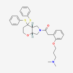 molecular formula C32H38N2O3S2 B12704632 Thiopyrano(2,3-c)pyrrole, octahydro-6-((2-(3-(dimethylamino)propoxy)phenyl)acetyl)-4,4-diphenyl-, cis-(+-)- CAS No. 146772-42-1