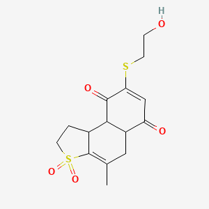 molecular formula C15H18O5S2 B12704651 Naphtho(2,1-b)thiophene-6,9-dione, 1,2,5,5a,9a,9b-hexahydro-8-((2-hydroxyethyl)thio)-4-methyl-, 3,3-dioxide CAS No. 125219-99-0