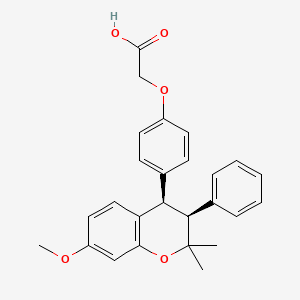 molecular formula C26H26O5 B12704668 Acetic acid, (4-(3,4-dihydro-7-methoxy-2,2-dimethyl-3-phenyl-2H-1-benzopyran-4-yl)phenoxy)-, cis- CAS No. 111070-41-8