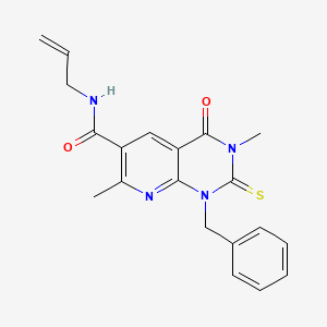 molecular formula C20H20N4O2S B12704772 Pyrido(2,3-d)pyrimidine-6-carboxamide, 1,2,3,4-tetrahydro-3,7-dimethyl-4-oxo-1-(phenylmethyl)-N-2-propenyl-2-thioxo- CAS No. 109493-24-5
