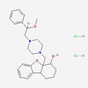 molecular formula C26H36Cl2N2O3 B12704788 4-Dibenzofuranol, 1,2,3,4,4a,9b-hexahydro-4a-((4-(2-methoxy-2-phenylethyl)-1-piperazinyl)methyl-, dihydrochloride CAS No. 85418-68-4