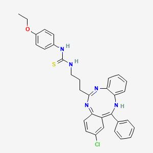 molecular formula C32H30ClN5OS B12704814 Thiourea, N-(3-(2-chloro-13-phenyl-5H-dibenzo(d,h)(1,3,6)triazonin-6-yl)propyl)-N'-(4-ethoxyphenyl)- CAS No. 103687-05-4