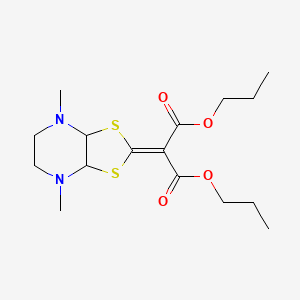 molecular formula C16H26N2O4S2 B12704864 Propanedioic acid, (hexahydro-4,7-dimethyl-1,3-dithiolo(4,5-b)pyrazin-2-ylidene)-, dipropyl ester CAS No. 115816-67-6