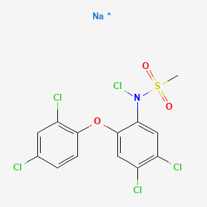 molecular formula C13H8Cl5NO3S.Na<br>C13H8Cl5NNaO3S B12704877 Sodium chloro-N-(4,5-dichloro-2-(2,4-dichlorophenoxy)phenyl)methanesulphonamidate CAS No. 83721-46-4