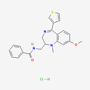 molecular formula C23H24ClN3O2S B12704896 Benzamide, N-((2,3-dihydro-8-methoxy-1-methyl-5-(3-thienyl)-1H-1,4-benzodiazepin-2-yl)methyl)-, monohydrochloride CAS No. 84671-43-2