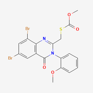 molecular formula C18H14Br2N2O4S B12704960 Carbonothioic acid, S-((6,8-dibromo-3,4-dihydro-3-(2-methoxyphenyl)-4-oxo-2-quinazolinyl)methyl)-, O-methyl ester CAS No. 108635-33-2