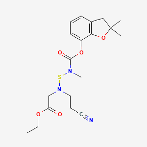 molecular formula C19H25N3O5S B12704975 Glycine, N-(2-cyanoethyl)-N-(((((2,3-dihydro-2,2-dimethyl-7-benzofuranyl)oxy)carbonyl)methylamino)thio)-, ethyl ester CAS No. 82560-39-2