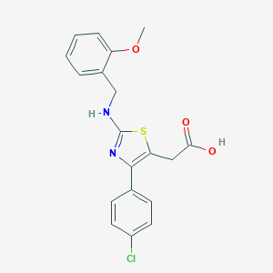 molecular formula C19H17ClN2O3S B012705 Thiazole-5-acetic acid, 4-(p-chlorophenyl)-2-(o-methoxybenzylamino)- CAS No. 102612-89-5